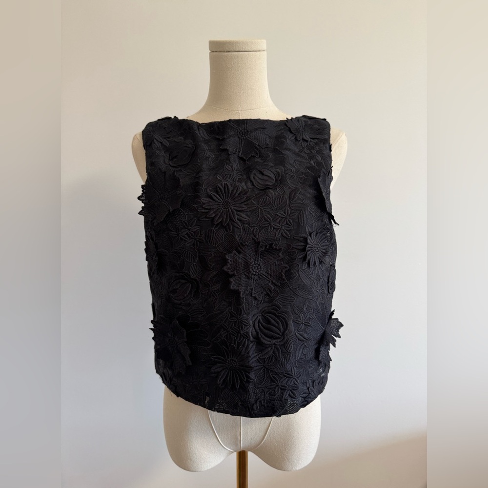 Alice + Olivia Black Textured Floral Top